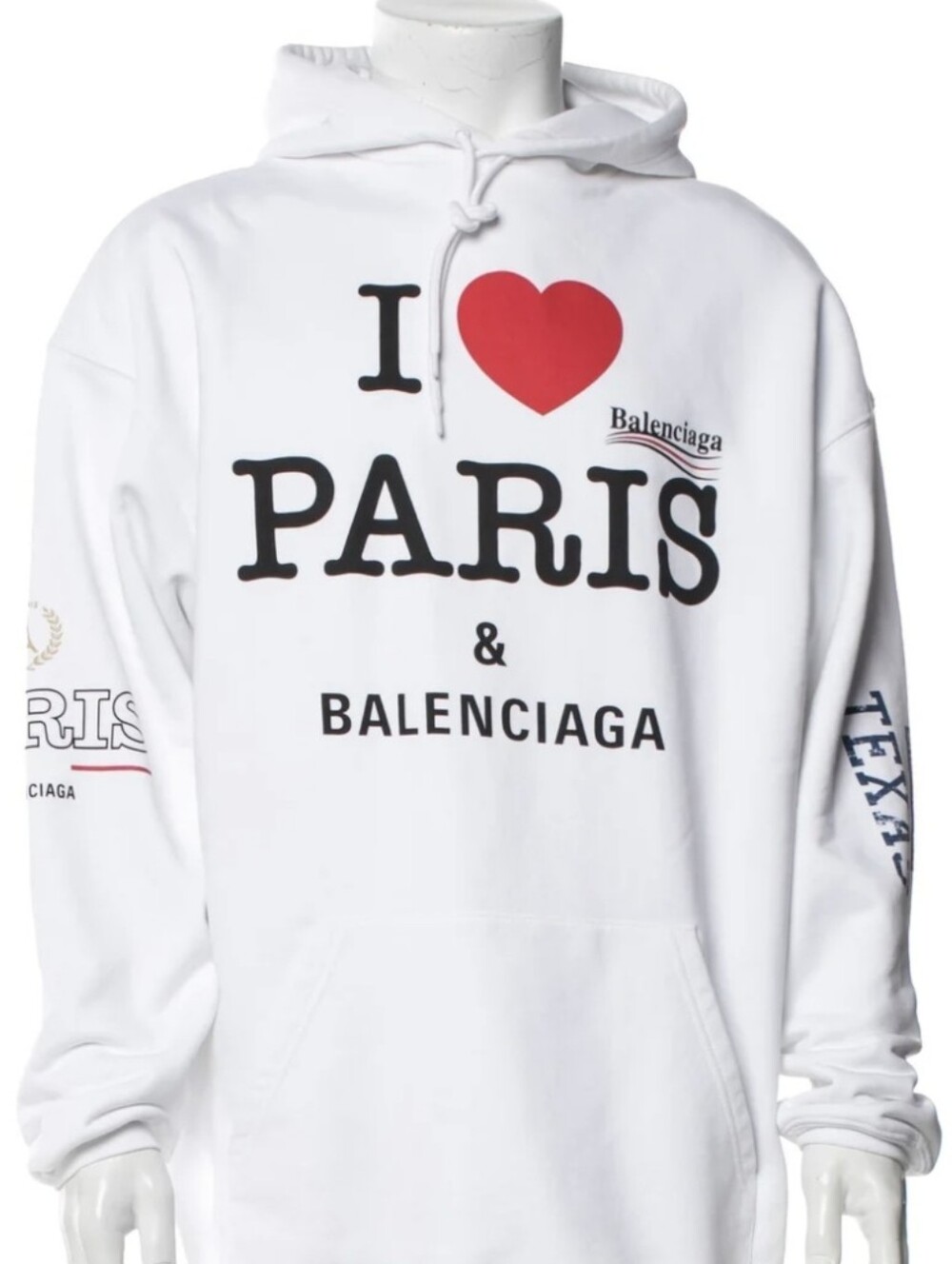 Balenciaga White Crewneck Hoodie with Red Heart 'I ♥ Paris' Graphic/BNWOT/UNISEX